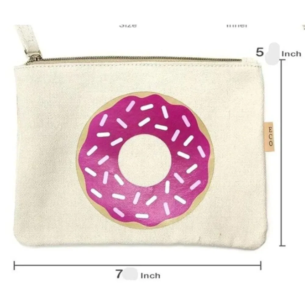 Eco Zipper Pouch Stylish Pink Donut Printed Organizer Cosmetic Small Makeup